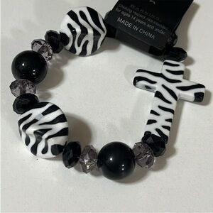 Chunky Zebra Cross Stretch  Bracelet